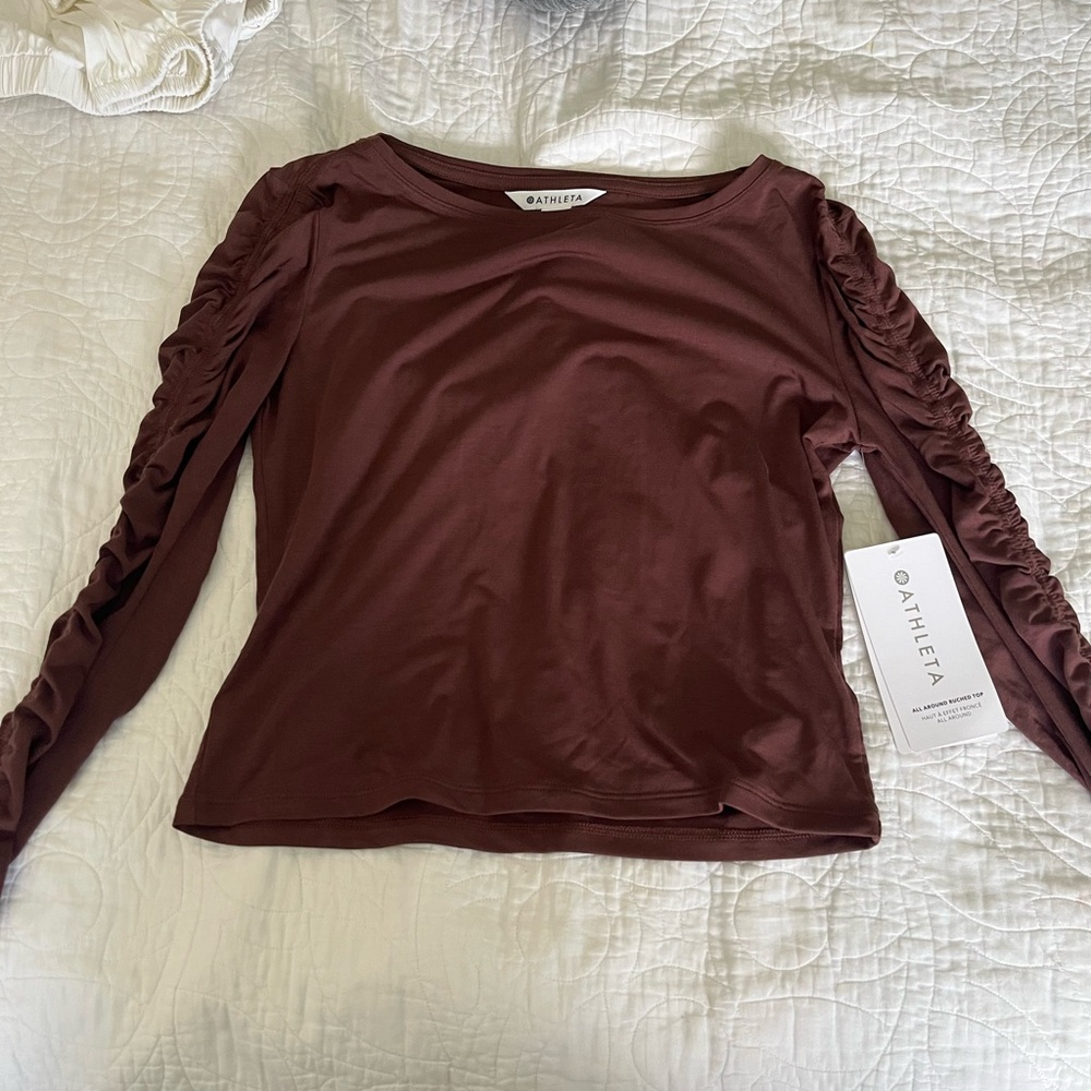 Athleta Brown Ruched Long Sleeve Blouse